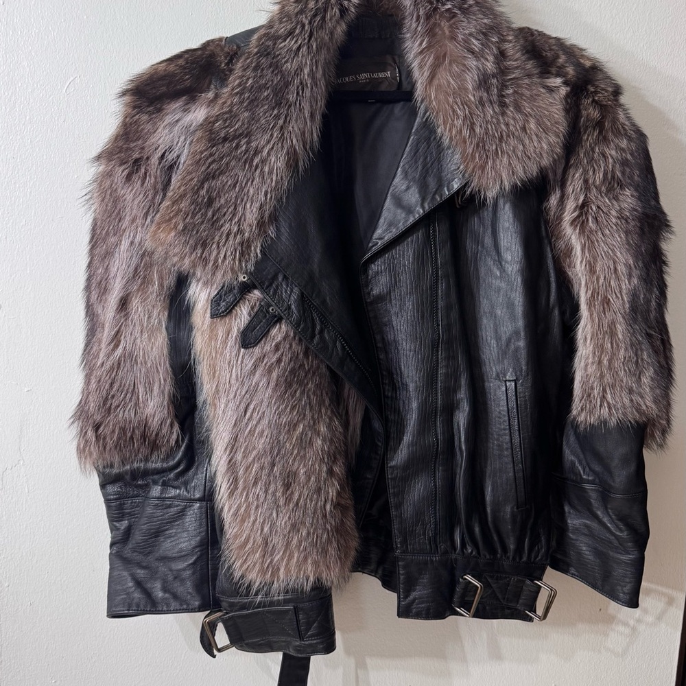 Vintage Jacques Saint Laurent Leather Jacket with Fur Trim